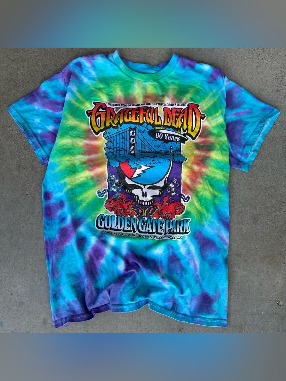 Grateful Dead 60 Years Anniversary Golden Gate Park Tie-Dye T-Shirt Size Medium